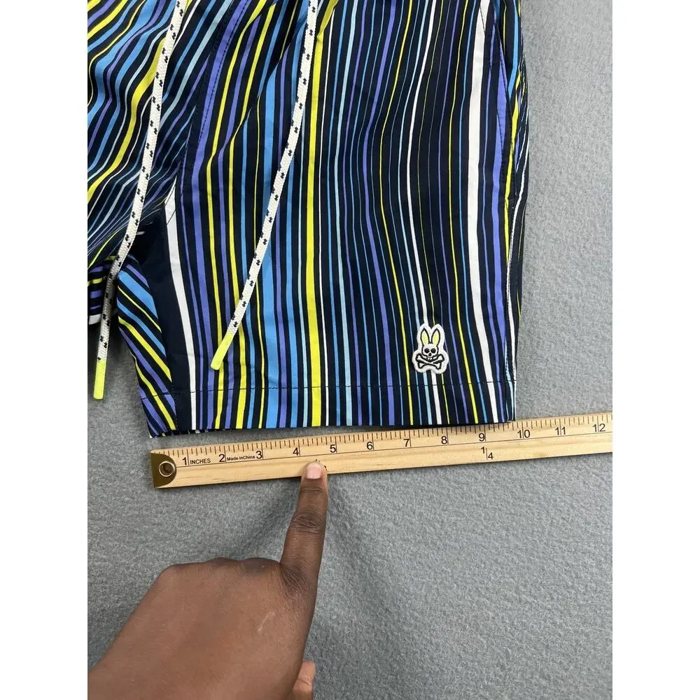 Psycho Bunny Swim Trunks Men's Medium Striped Multicolor Beach Drawstring Shorts
